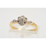 A DIAMOND CLUSTER RING, designed as a floral cluster of single cut diamonds with single cut