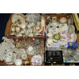 THREE BOXES AND LOOSE CERAMICS etc to include assorted tea wares to include Booths, Gladstone,