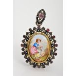 A MID 19TH CENTURY AUSTRO HUNGARIAN LOCKET PENDANT, designed as a central oval ceramic panel