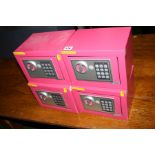 FOUR PINK ELECTRONIC PERSONAL SAFES, 23x17x17cm high