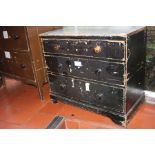 A PAINTED VICORIAN CHEST OF THREE LONG DRAWERS, with six turned handles 90x47x97cm high (s.d)