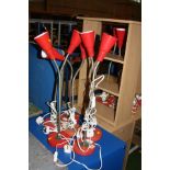 SIX IKEA KVART GOOSENECK TABLE LAMPS, all red (all PAT pass)