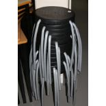 SIX ROUND PLASTIC SEATED STOOLS, with tubular metal legs