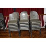 THIRTY SIX STACKING CLASSROOM CHAIRS, with moulded plastic seats and tubular metal frames