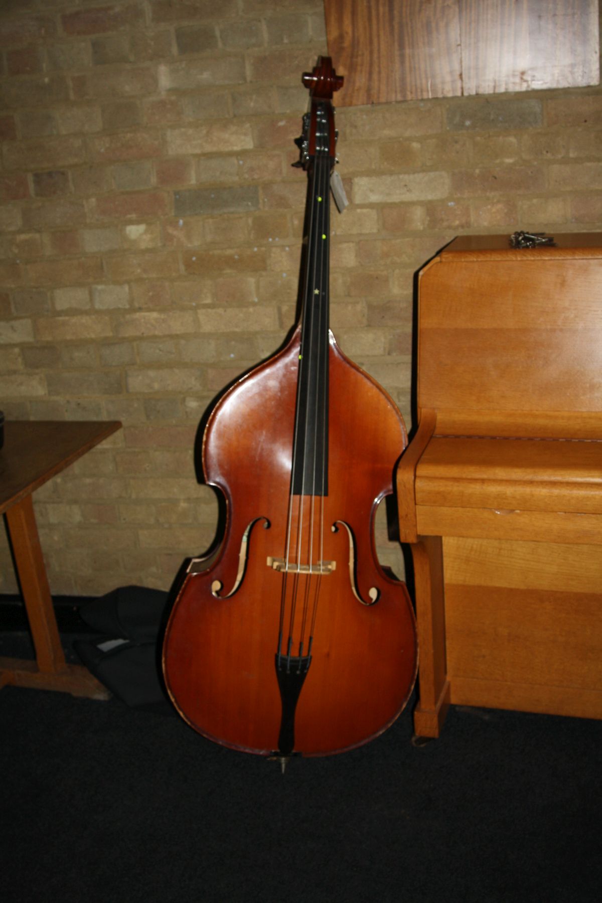 A CATHEDRAL 3/4 SIZE DOUBLE BASS, with spike and soft case 165cm total length (s.d)