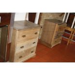 A PAIR OF SATINWOOD CHESTS OF THREE LONG DRAWERS, with brass drop handles 81x51x87cm high (s.d)