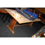 AN EARLY 20TH CENTURY OAK REFECTORY TABLE, with 1'' thick solid oak top 244cm (8ft) long, 65cm (