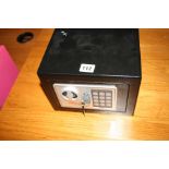 A BLACK PHEONIX PERSONAL ELECTRONIC SAFE, 23x17x17cm with two keys