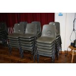 THIRTY SIX STACKING CLASSROOM CHAIRS, with moulded plastic seats and tubular metal frames