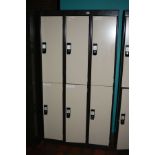 THREE DOUBLE METAL LOCKERS, all connected (six lockers), 90x45x170cm (s.d)