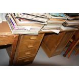 A MID 20TH CENTURY OAK DESK WITH FOUR DRAWERS and a cupboard under, width 118cm