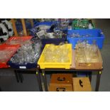 SEVEN TRAYS/BOXES OF CHEMISTRY EQUIPMENT, flasks, test tubes, funnels, beakers, etc (7)