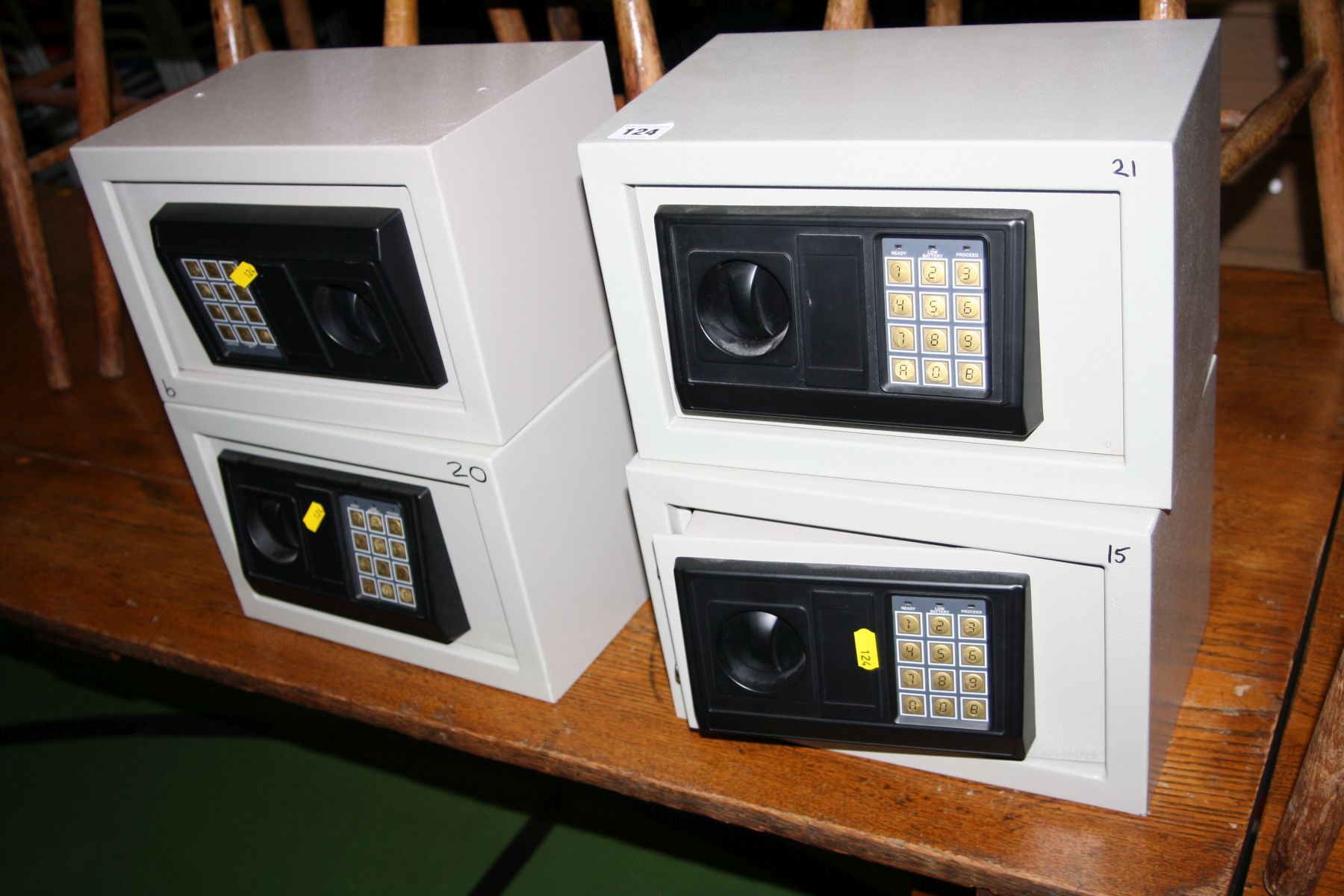 FOUR GREY ELECTRONIC PERSONAL SAFES, 30x20x20cm