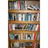 FIVE SHELVES OF NOVELS, by authors such as Stephen King, PD James, Derek Landy, etc (bookcase not