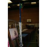 A PAIR OF BLUE METAL NETBALL POSTS AND NETS, with Sure Shot padding to lower section (s.d)