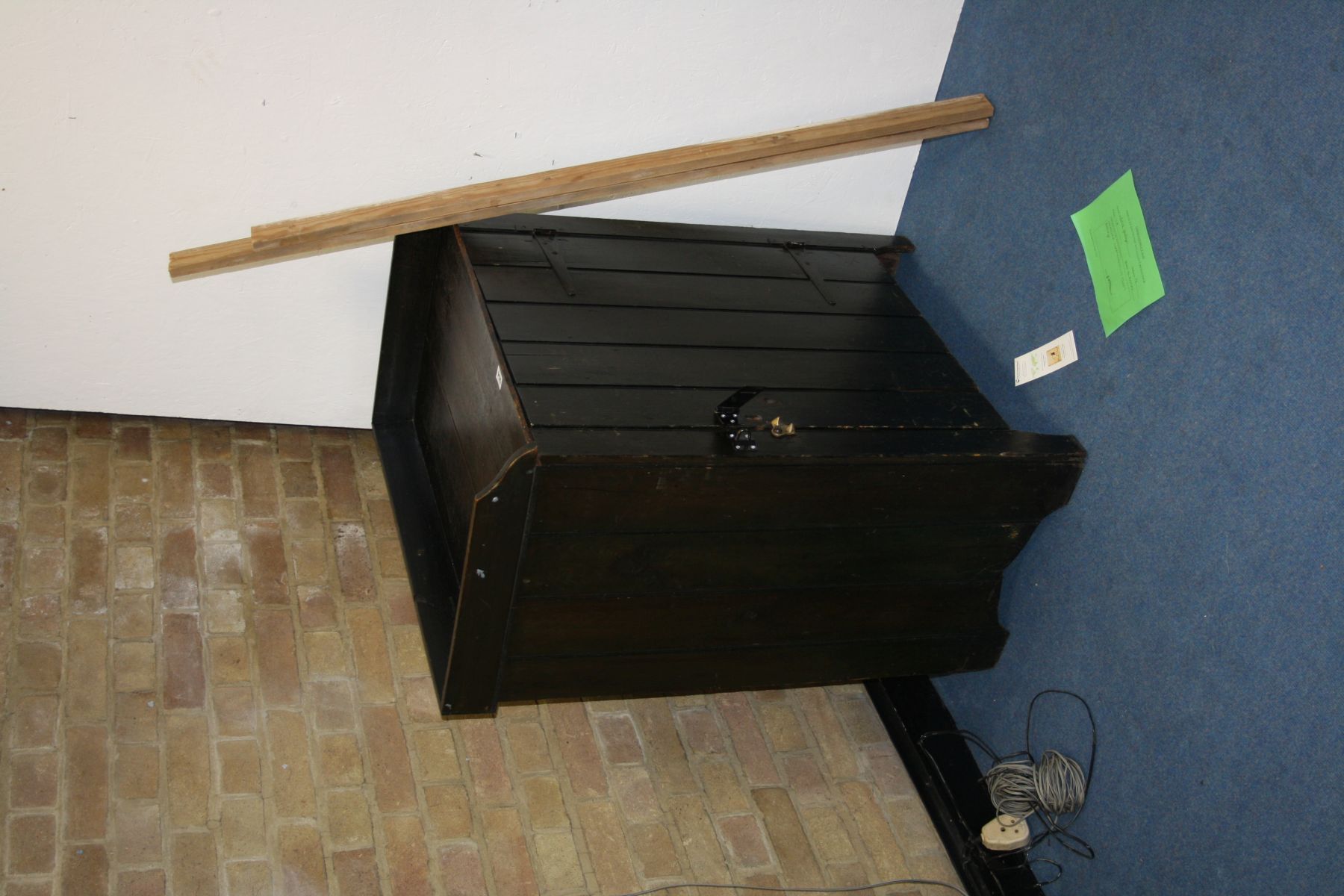 A PINE VINTAGE SINGLE DOOR CUPBOARD, with more recent staple and hasp to front