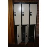 THREE DOUBLE METAL LOCKERS, all connected (six lockers), 90x45x170cm (s.d)