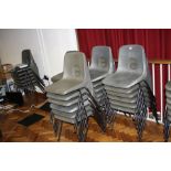 THIRTY SIX STACKING CLASSROOM CHAIRS, with moulded plastic seats and tubular metal frames