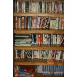 FIVE SHELVES OF FOREIGN LANGUAGE REFERENCE AND STORY BOOKS, (bookcase not included)