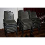 THIRTY SIX STACKING CLASSROOM CHAIRS, with moulded plastic seats and tubular metal frames