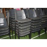 THIRTY NINE GREY PLASTIC STACKING CHAIRS, with black tubular metal legs (s.d)