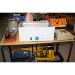 A CLIFTON UNSTIRRED BATH A MAMOD ENGINE MOUNTED ON A WOODEN BASE, electronic scales, oscilloscope,
