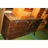 TWO VICTORIAN PINE CHESTS OF THREE DRAWERS, one with turned handles the other with swan neck handle,