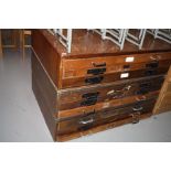 A MID 20TH CENTURY THREE SECTION PLAN CHEST CONTAINING NINE DRAWERS, width 115cm x depth 88cm x