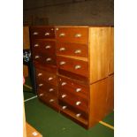 FOUR MATCHING MID TO LATE 20TH CENTURY CHESTS OF THREE DRAWERS, with solid aluminium shaped