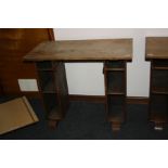 A VICTORIAN OAK KNEE HOLE DESK, with two open shelves either side 92x50x77cm high (s.d)