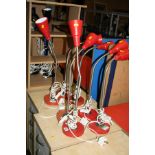 SEVEN IKEA KVART GOOSENECK TABLE LAMPS, all red (all PAT pass)