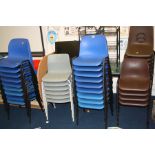 FORTY NINE CHILDRENS SCHOOL CHAIRS, of various colours all with moulded plastic seat and back over a