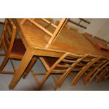 A MID 20TH CENTURY RECTANGULAR OAK DINING TABLE, on square block legs, depth 90.5cm x length 183cm