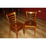 A SET OF EIGHT MODERN STAINED BEECH DINING CHAIRS, with shaped laminated seats