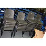 TWENTY SEVEN STACKING CLASSROOM CHAIRS, with grey moulded plastic seats over tubular metal frames (