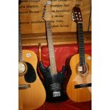 AN ENCORE ELECTRIC GUITAR, in black with a single humbucking pick up, fixed bridge and volume and