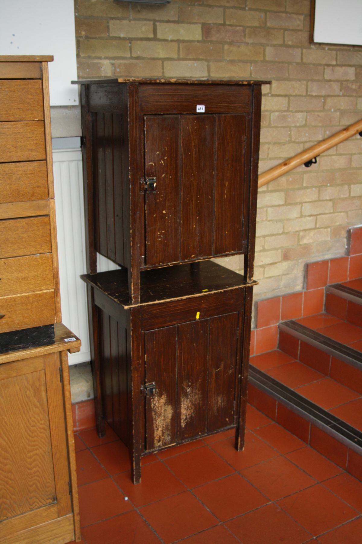 A PAIR OF GRAIN PAINTED PINE SINGLE TUCK LOCKERS, with turn latches to doors 60x44x76cm high,