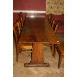 AN EARLY 20TH CENTURY OAK REFECTORY TABLE, with 1'' thick solid oak top 244cm(8ft) long, 65cm (26'')