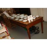 A VICTORIAN OAK RECTANGULAR DINING TABLE, on four turned legs, width 86cm x length 318cm (10ft 7')