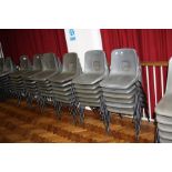 THIRTY SIX STACKING CLASSROOM CHAIRS, with moulded plastic seats and tubular metal frames