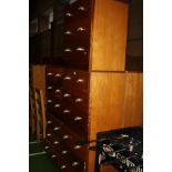 FIVE MATCHING MID TO LATE 20TH CENTURY CHESTS OF THREE DRAWERS, with solid aluminium shaped