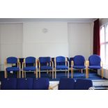 SIX CONFERENCE ROOM ARMCHAIRS, upholstered in blue over a beechwood frame 64cm wide