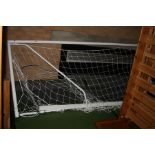 A PAIR OF FOLDING WHITE PAINTED FIVE A SIDE FOOTBALL GOAL POSTS AND NETS, 370x128cm high