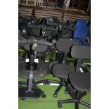 EIGHT BLACK OFFICE CHAIRS, with five castors (s.d)