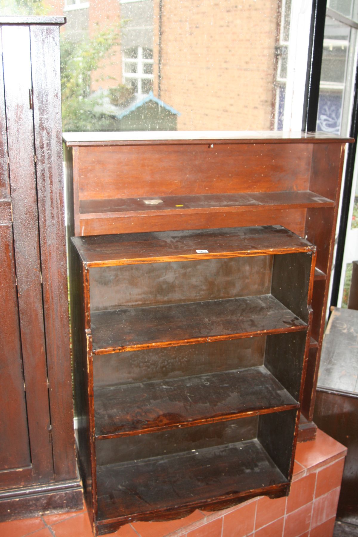 TWO VICTORIAN BOOKCASES, one pine with three static shelves 95x22x120cm high and the other is