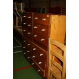 FOUR MATCHING MID TO LATE 20TH CENTURY CHESTS OF THREE DRAWERS, with solid aluminium shaped