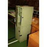 TWO GREEN PAINTED WOODEN LOCKERS, with two internal drawers with staple and hasp 32x47x62cm high (