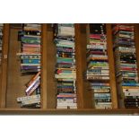 FIVE SHELVES OF FICTION BOOKS, by authors such as Bill Bryson, Dan Brown, Jane Austen, etc (bookcase