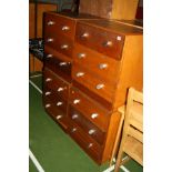 FOUR MATCHING MID TO LATE 20TH CENTURY CHESTS OF THREE DRAWERS, with solid aluminium shaped