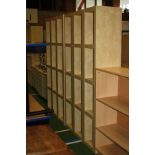 SIX MODERN MAPLE EFFECT TALL NARROW BOOKCASES, with 4 fixed shelves 35x38x190cm high (s.d)